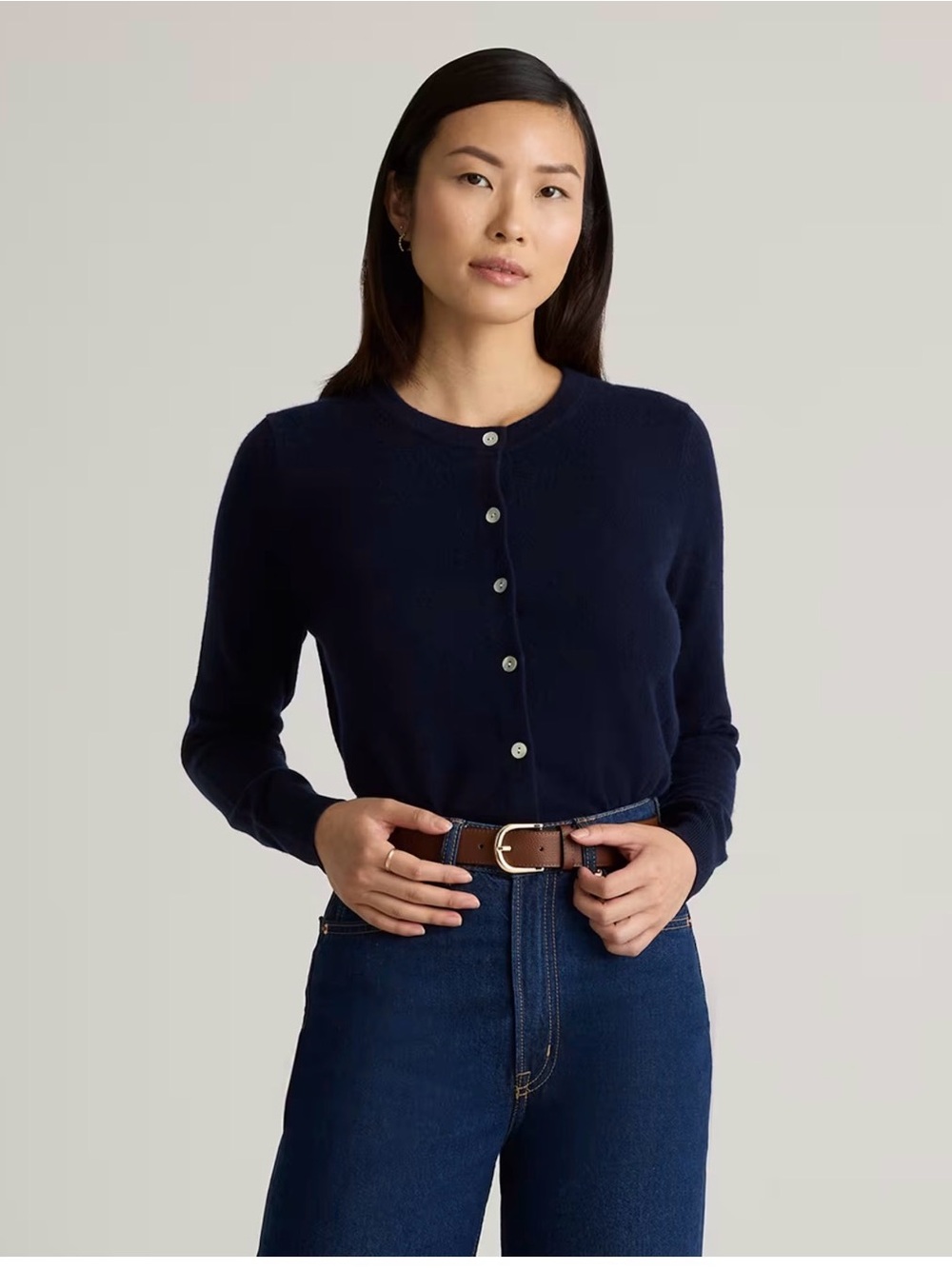 Quince 100% Cashmere Navy Crewneck Button Cardigan Sweater - Women's $159